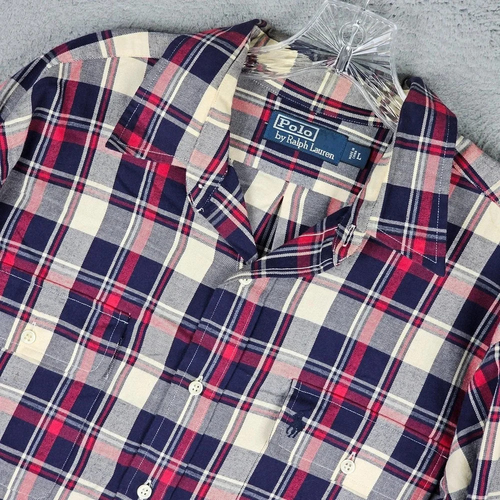 Polo Ralph Lauren Flannel Shirt Mens Large Plaid Long Sleeve Collared Button-Up